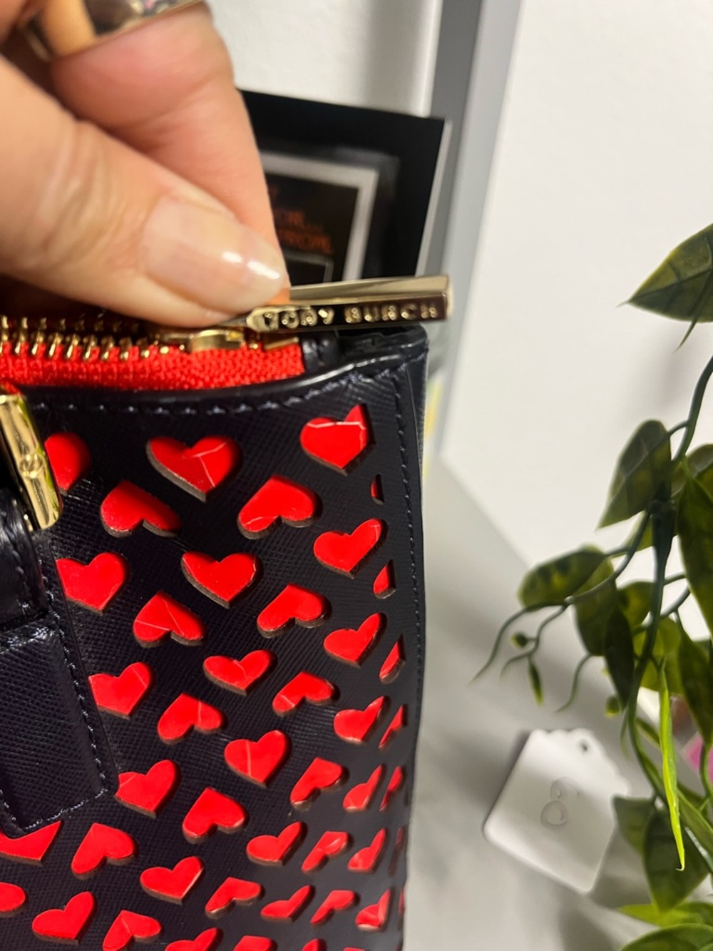 Tory Burch Black Tote with Red Heart Cutouts - Picture 14 of 15